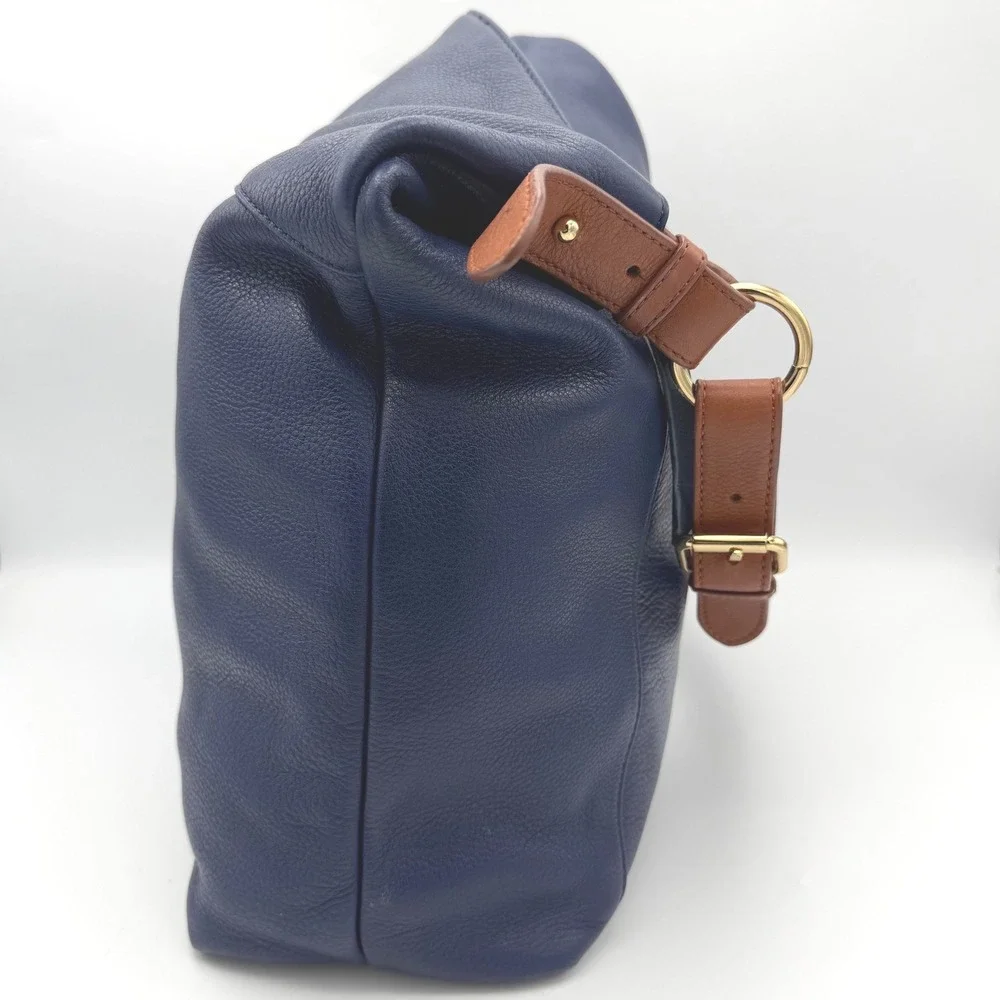Isaac Mizrahi‎ Hobo Bag Womens Navy Blue Pebbled Leather Tassel Gold Hardware
